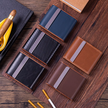 Cigarette Cases Solid Wood Leather Cigar Tobacco Holders Pocket Storage 9x10x2cm