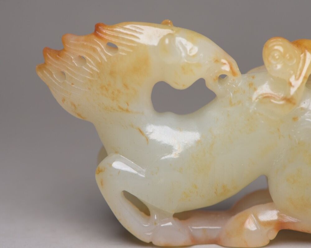 Chinese Natural Hetian Jade Carving Horse Monkey Statue Nice Figurines Art Rare