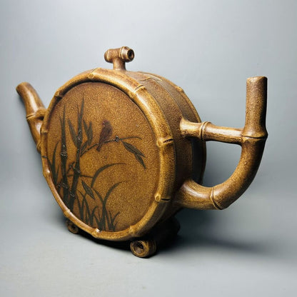 Vintage Chinese Yixing Purple Clay Teapot Zisha Ceramic Bamboo Teaware Collector