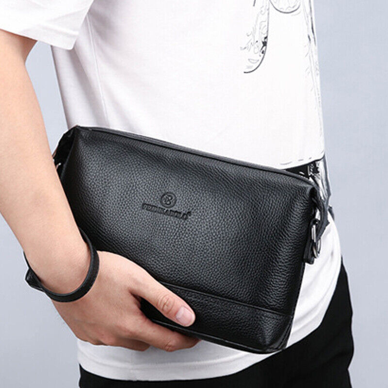 100% Genuine Leather Business Men's Clutch Wallet Shoulder Bags Large Capacity