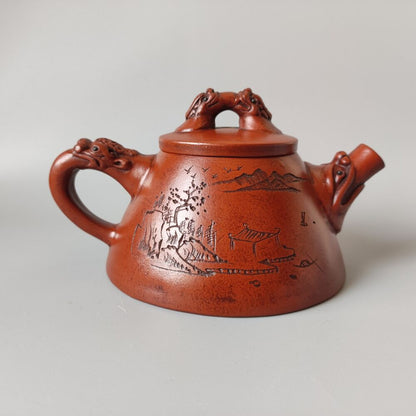 Vintage Chinese Yixing Purple Clay Teapot Zisha Ceremony Carving Collectible Art