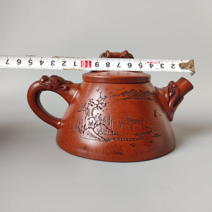 Vintage Chinese Yixing Purple Clay Teapot Zisha Ceremony Carving Collectible Art