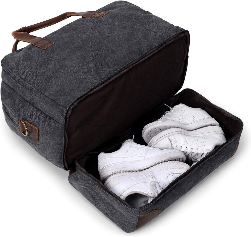 S-ZONE Mens Canvas Travel Duffel Bag Weekend Overnight with Dark Grey