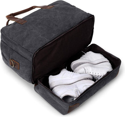 S-ZONE Mens Canvas Travel Duffel Bag Weekend Overnight with Dark Grey