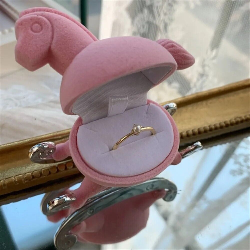 Jewelry Box Metal Ring Ear Studs Horse Shape Storage Organizer Bin 7.4x7.1x3.8cm