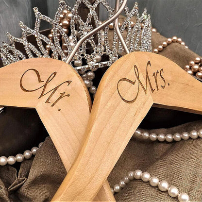 Wedding Dress Hangers Wooden Mr Mrs Husband Wife Bride Groom Couple Rustic Decor