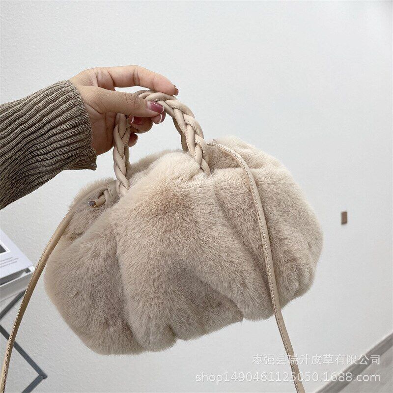 Faux Fur Small Tote Women Handbags Shoulder Crossbody Bags Plush Purse Winter