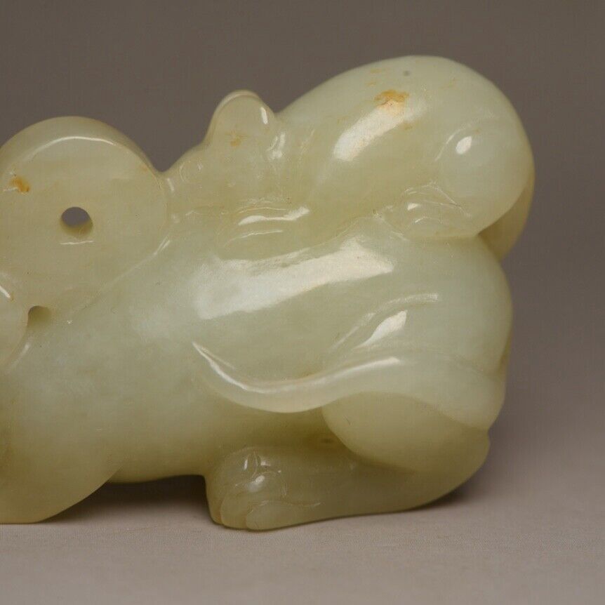 Collection Chinese Natural Hetian Jade Carved Exquisite Rat Statue Figurines Art