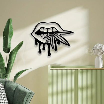 Metal Lips Bitting Weed Leaf Halloween Decor, Halloween Metal Garden