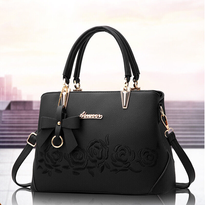 Fashion Women Ladie PU Leather Handbag Shoulder Bag Flower Satchel Messenger Bag