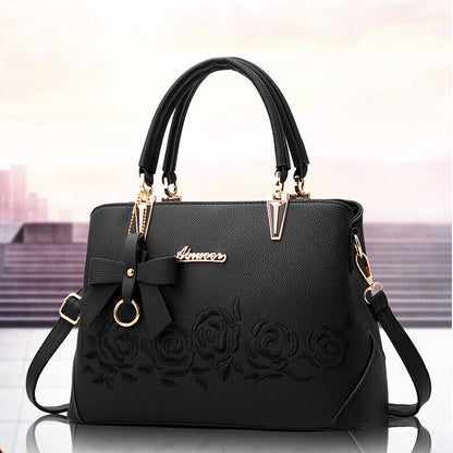 Fashion Women Ladie PU Leather Handbag Shoulder Bag Flower Satchel Messenger Bag