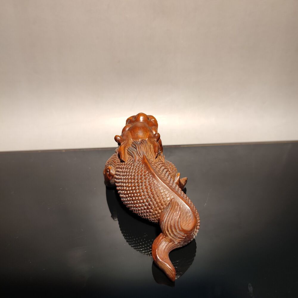 fish dragon figurine wood carving sculpture home decor living room statue gift