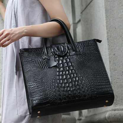 100% Genuine Leather Women's Crocodile Handbag Evening Party Bag Satchel Tote
