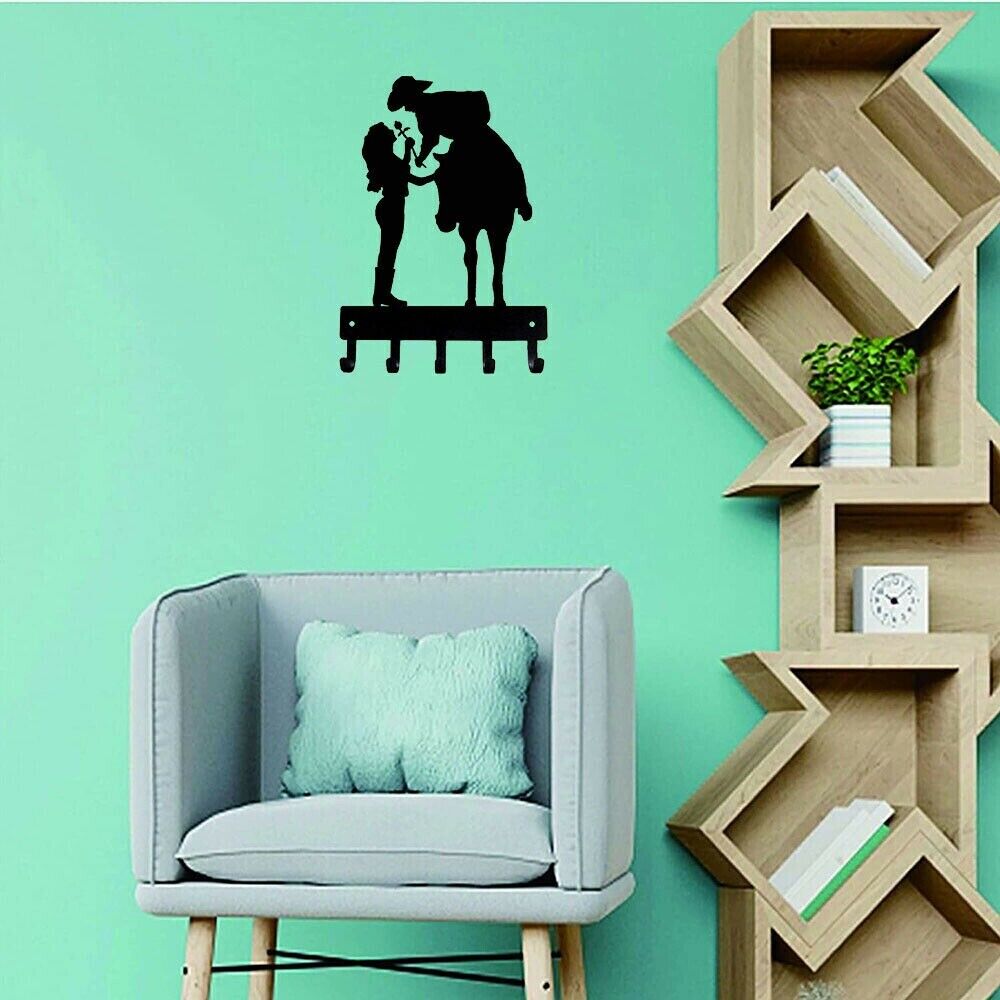 Wall Mounted Hook Up Romantic Couple Key Rack Hanger Metal Pendant Wall Art Home