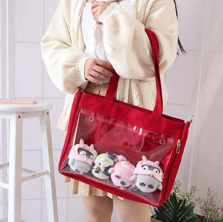 35*25*5CM Bag Women Canvas Bag PVC Transparent Purse Shoulder Bag Satchels Pink