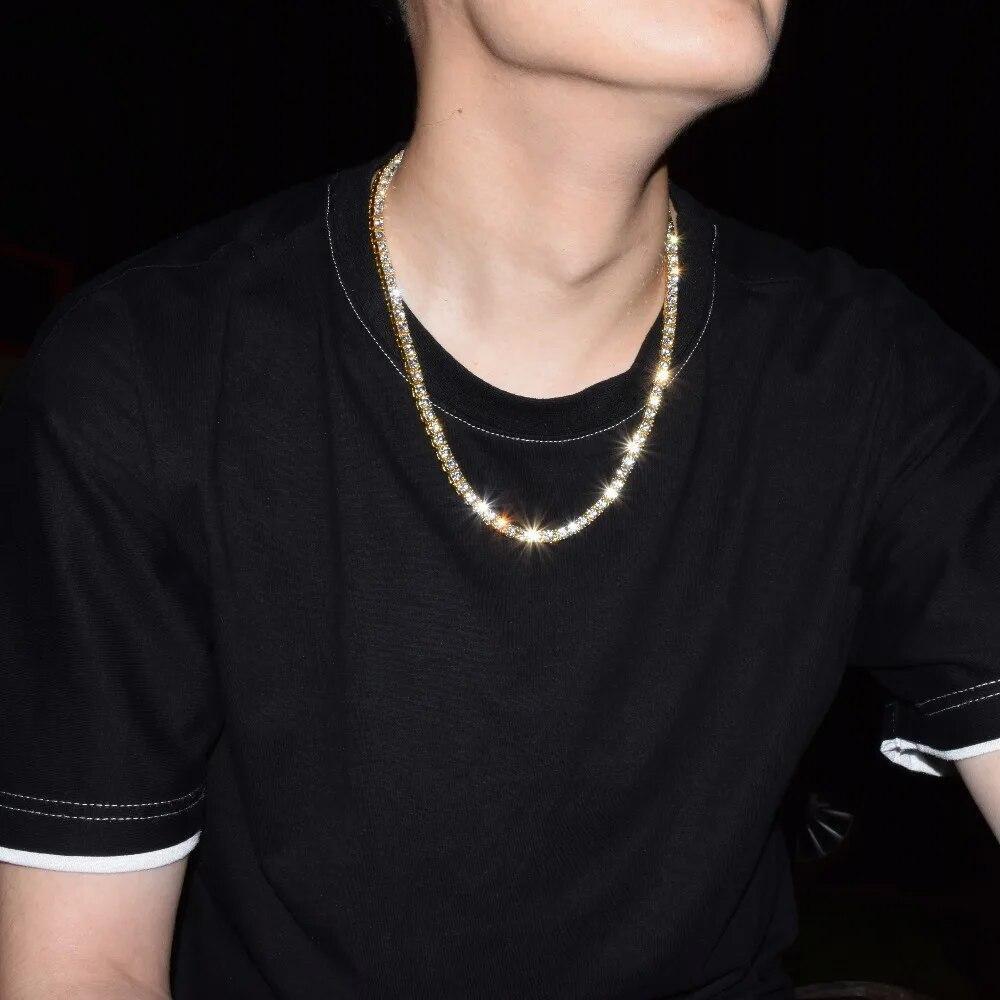 ICED 2 Row Tennis Chain Choker Gold Plated Mens Hip Hop CZ Necklace Jewelry