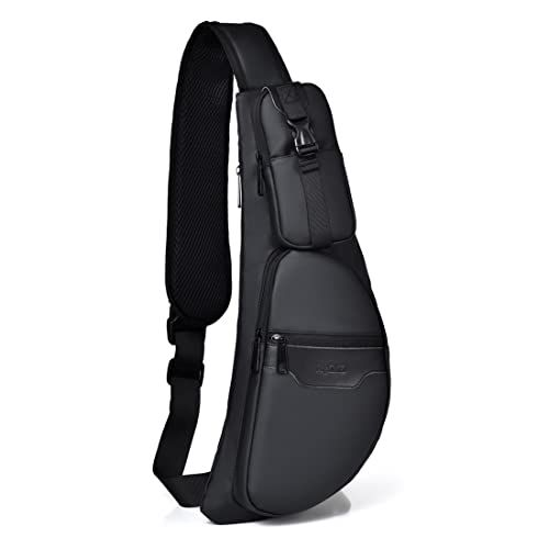 CAISANG Sling bag Chest Shoulder Backpack Crossbody Fanny Pack Medium, Black