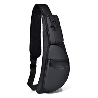 CAISANG Sling bag Chest Shoulder Backpack Crossbody Fanny Pack Medium, Black