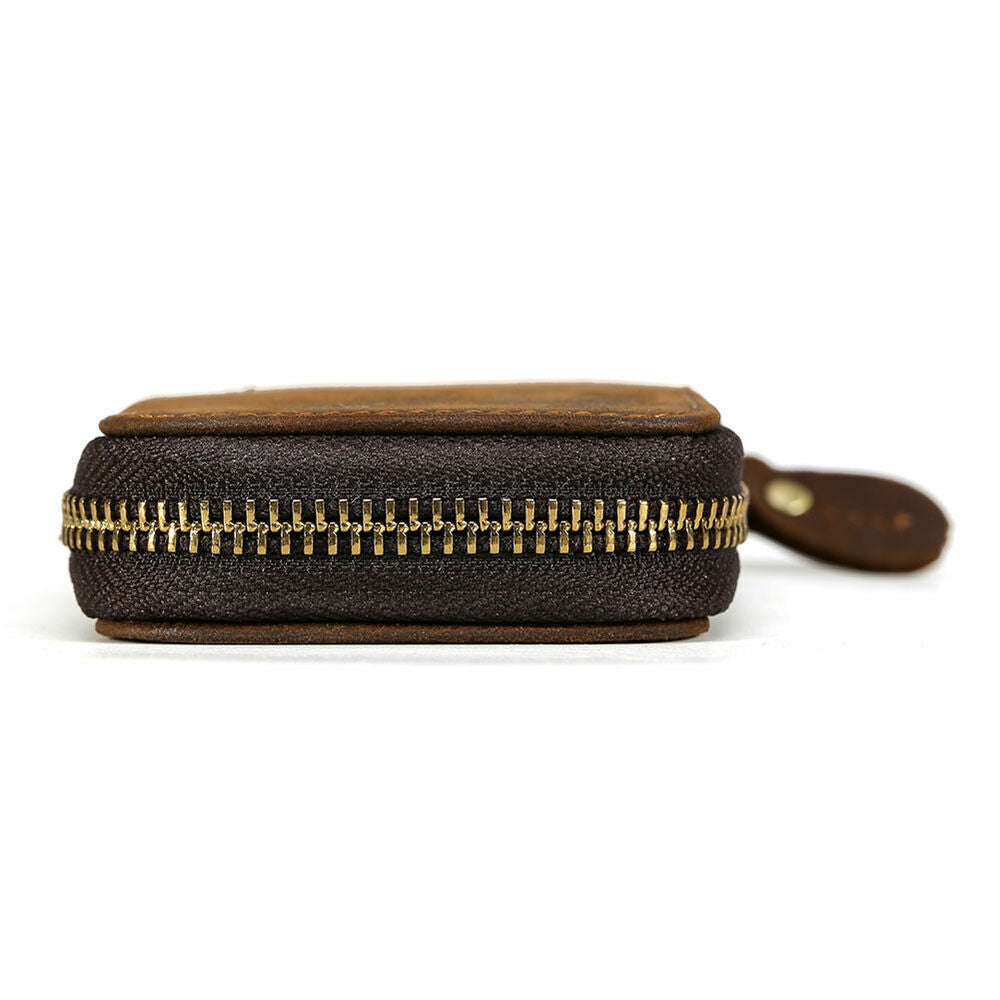 Men's Unisex Leather Belt Key Holder Case Credit Card Bag Wallet Zip Aound Brown