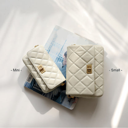 Small Mini Quilted Real Leather Flap Purse Clutch Handbag Shoulder Bag w/ Chains