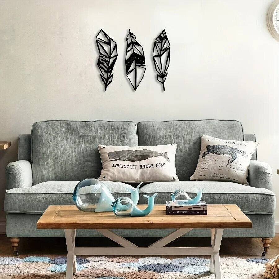 3pcs, Modern Feather Metal Wall Art - Stunning Home Decor for Room