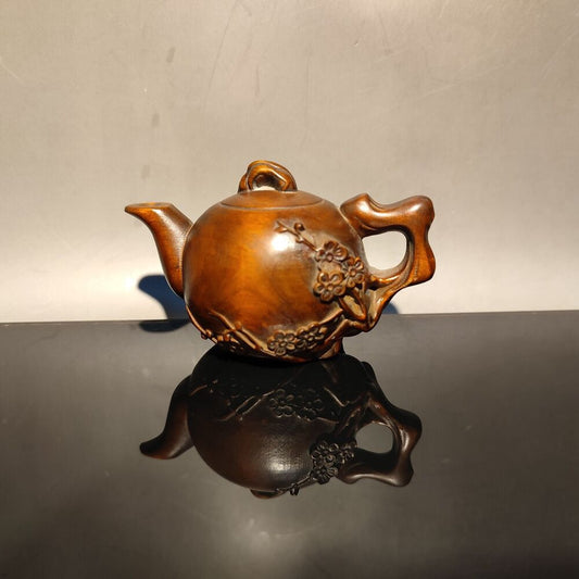 Chinese Antique Boxwood Carved Exquisite Teapot Statue hobbies interests mahjong