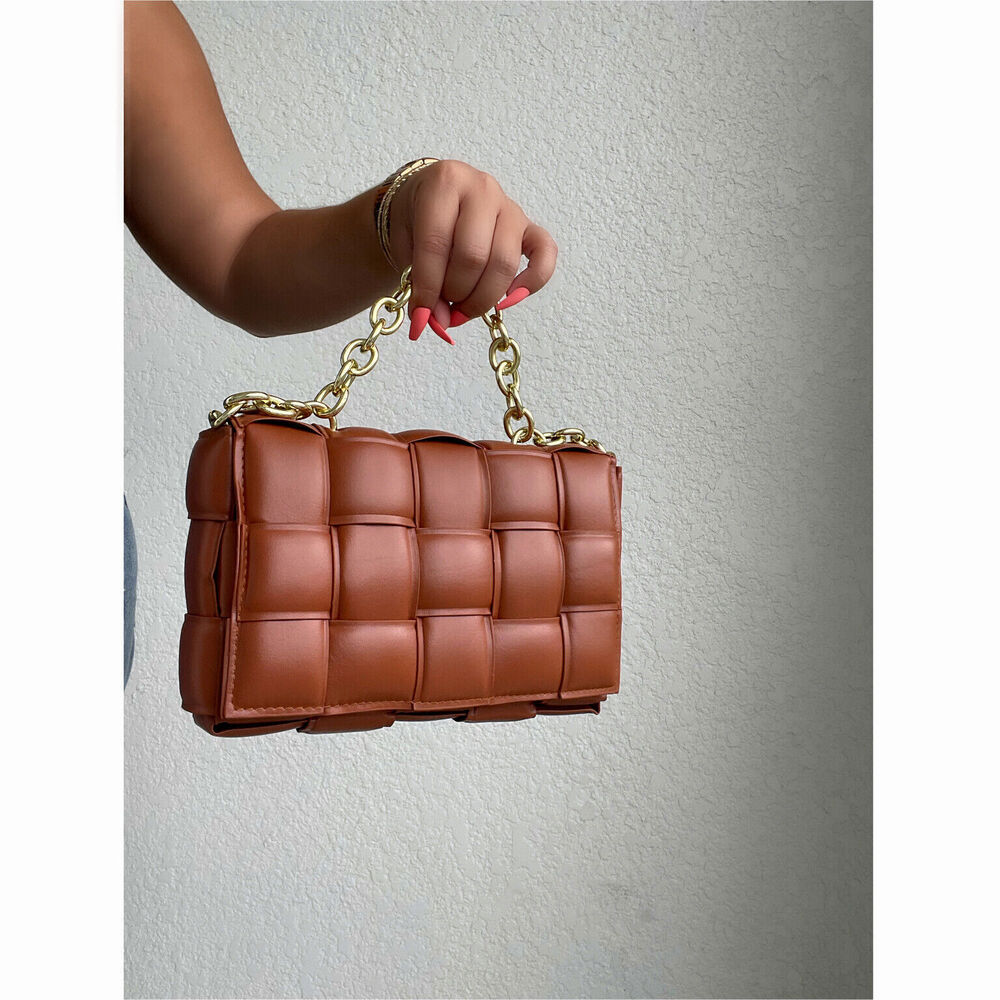 Women fashion faux leather cushioned shoulder bag