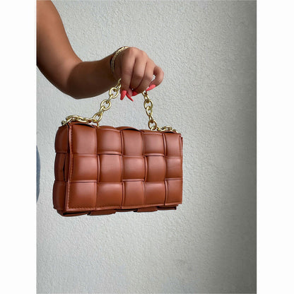 Women fashion faux leather cushioned shoulder bag