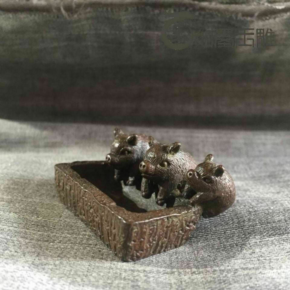 Purple Copper Three Small Pig Ornaments Pig Trough Tea Pet Solid