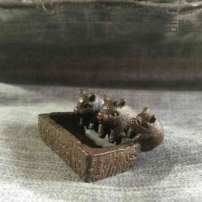 Purple Copper Three Small Pig Ornaments Pig Trough Tea Pet Solid