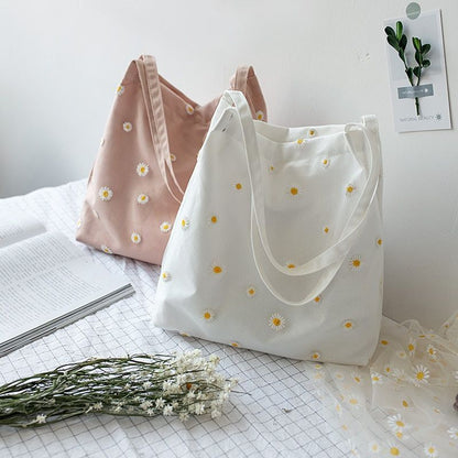 Small Canvas Bag Handbag Casual Daisy Crochet Cute Mesh Shoulder Bag Shopping