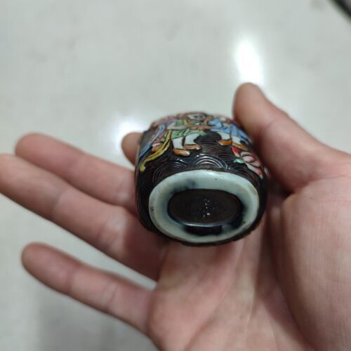 chinese peking carved glass snuff bottle Glaze bat children Figurines statue art