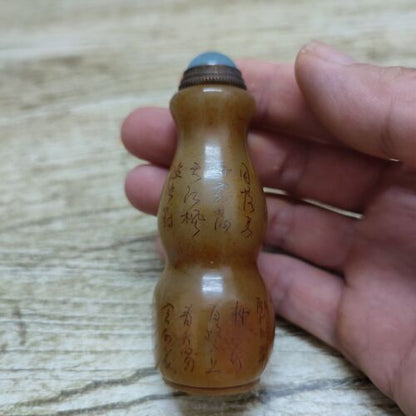 Old Bejing Chinese Carved Stone Snuff Bottle Shoushan seal Statue Calligraphy