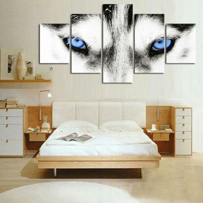 Wolf face Blue Eyes Wildlife 5 Pcs Canvas Wall Art Paint Poster Home Decor
