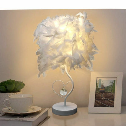 Feather Crystal Table Lamp Bedside Reading Room Sitting Heart Bedroom Light Gift