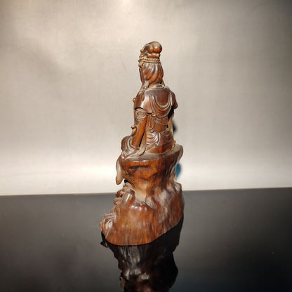 Avalokitesvara kwan yin statue Wood Figure Guanyin room decor wooden carving art