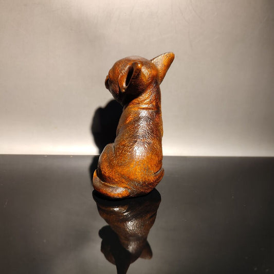 vintage wood carved decor wooden sculptures dog Foo French bulldog statue gift