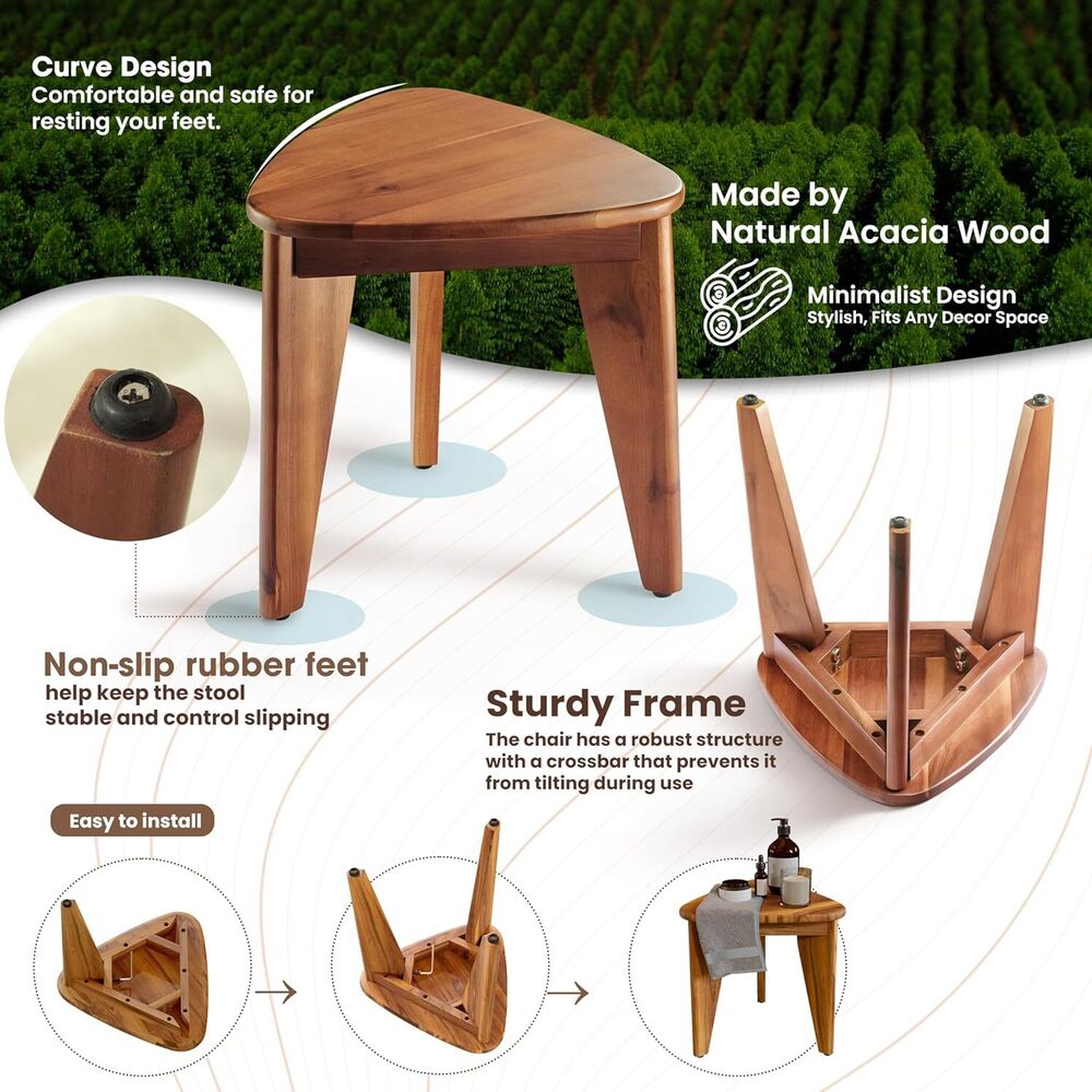 Multi-Purpose Wooden Corner Step Stool Shower Desk Foot Rest Seat Bench Decor