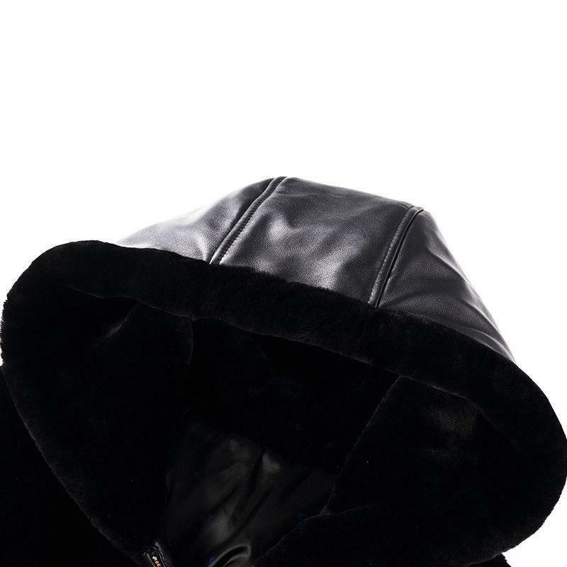 Mens Trendy Faux Mink Fur Leather Joint Warm Coat Hooded Short Casual Parka 2021