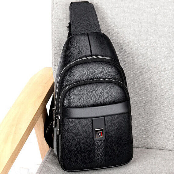 100% Genuine Leather Crossbody Bag Chest Bag Hiking Sling Backpack Shoulder Bag