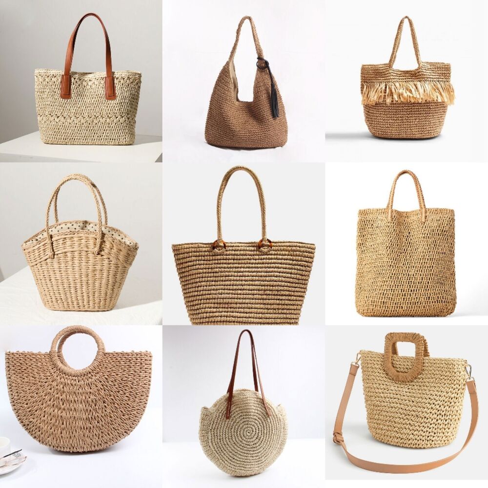 Straw Bag for Womens Summer Beach Bag Woven Tote Bag Large Rattan Shoulder Bag