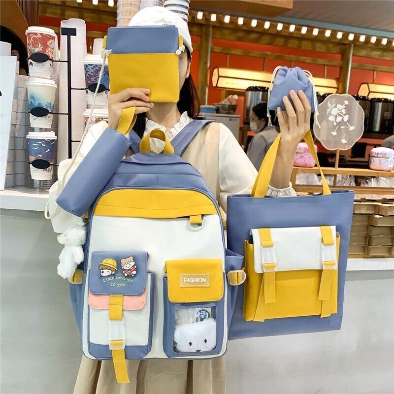 5 In 1 Women Backpack Pockets School Bag Teenage Girls Backpacks Bookbags