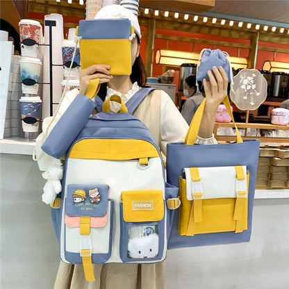 5 In 1 Women Backpack Pockets School Bag Teenage Girls Backpacks Bookbags