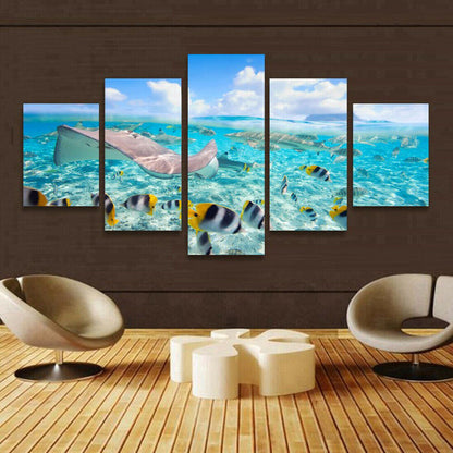 5 Pieces Underwater world Canvas Wall Art Poster and Print Living Room No Framed