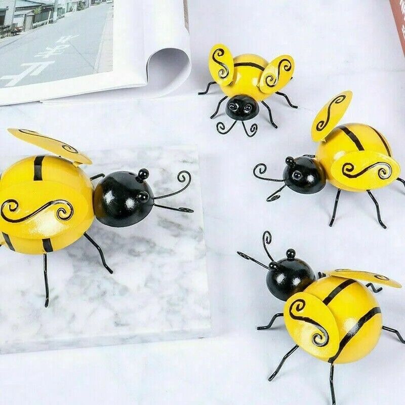 Bumble Bee Wall Ornament 4Pcs Metal Decorative Art Backyard Garden Accents