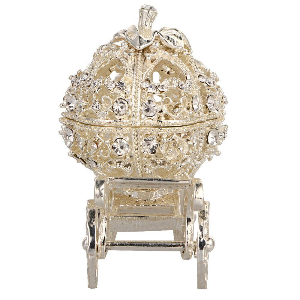Jewelry Box Pumpkin Carriage Crystal Wedding Ring Jeweled Trinket Alloy 8x8x5cm