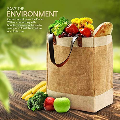 Reusable Jute French Market Tote Burlap Grocery Bags with X-Large, S-brown