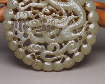 Antique Chinese Natural Hetian Jade Carved Dragon Jade Pendant Nice Jewelry Gift