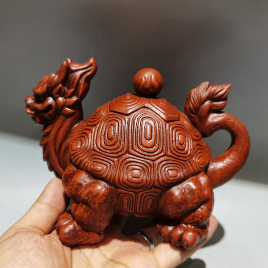 vintage China yixing purple clay teapot zisha hand carved dragon turtle tea set