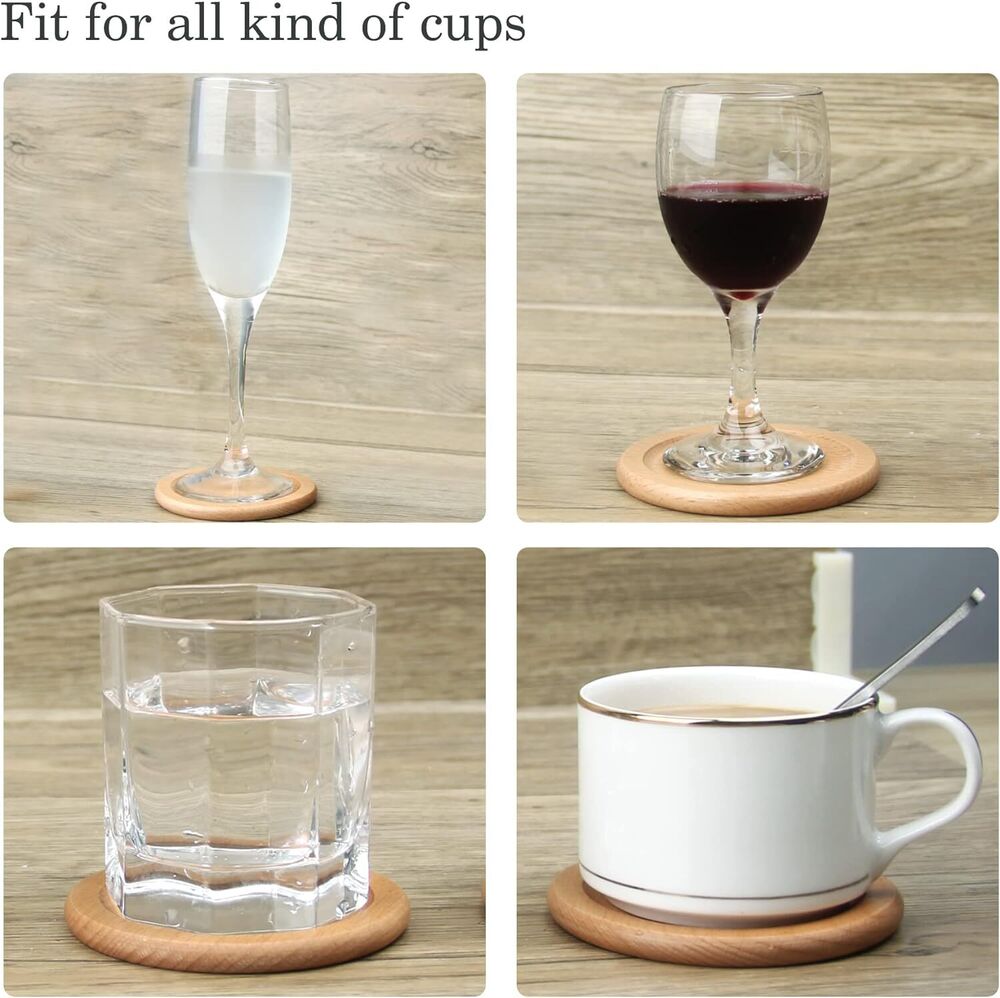 Natural Wooden Coasters for Glasses Coffee Cups 6 Pieces with Holder Home Decor